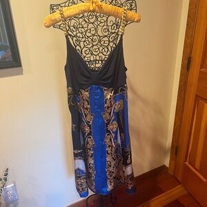 Andrea Behar Gold Chain Scarf Print Dress